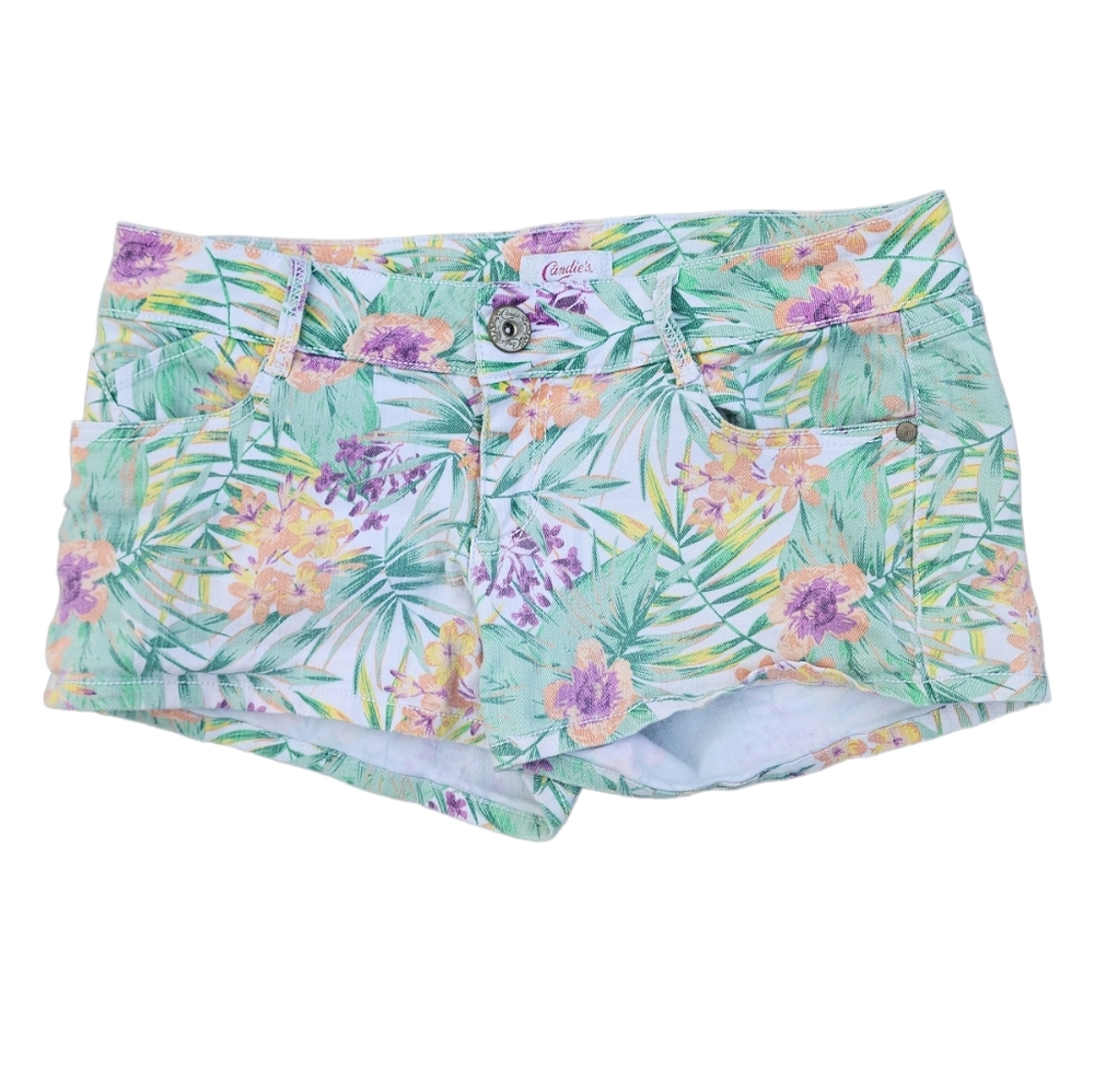 CANDIE'S | Green, Purple and Orange Floral Jean Shorts
